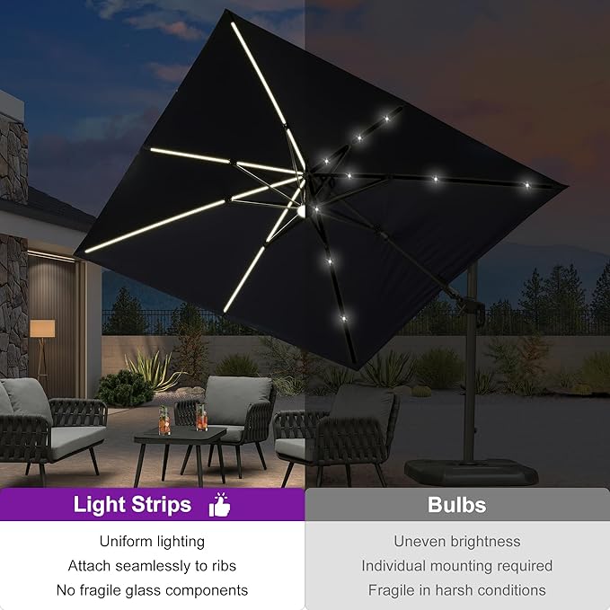 PURPLE LEAF 10 Feet Patio Umbrella Outdoor Cantilever Solar Powered LED Swivel - Image 3