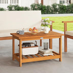 Tangkula Outdoor Acacia Wood Coffee Table, Patio 29.5” Rectangle Slatted 2 Tier - Image 2