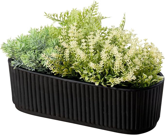 MyGift 12 Inch Ceramic Succulent Planter, Oval Matte Black Planter Pot - Image 7
