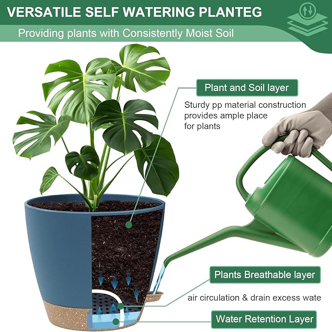montresor 2 Pack 10 inch Plant Pots, PP Plastic Self Watering Plant Pot - Image 5