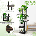 5 Tier Wood Tall Plant Stand Metal Rack Indoor, Round Planter Shelf Display - Image 3