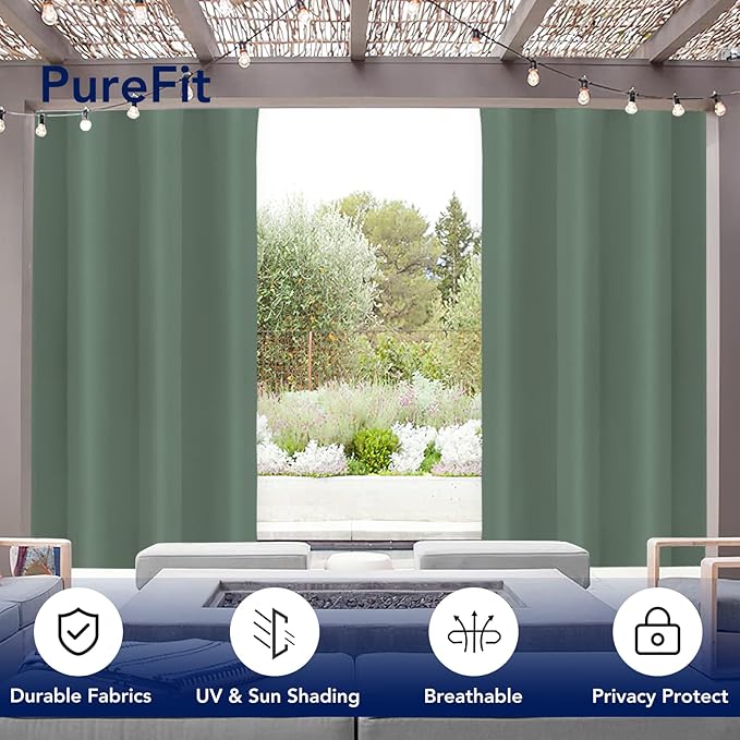 PureFit Outdoor Curtains for Patio Waterproof Weatherproof, UV and Fade - Image 3
