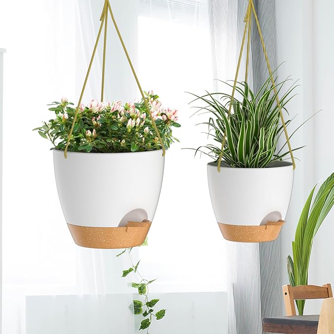 ZMTECH 8 Inch Hanging Planters for Indoor Outdoor Plants, 2 Pack Self Watering - Image 6