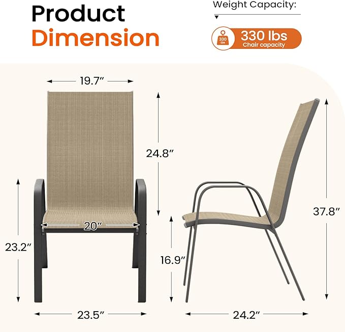 JEAREY Patio Dining Chairs Set of 4, Outdoor Stackable Dining Furniture Set - Image 3