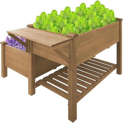 2-Tier Raised Garden Bed with Legs Outdoor Elevated Garden Box, Storage Shelf by Ketive
