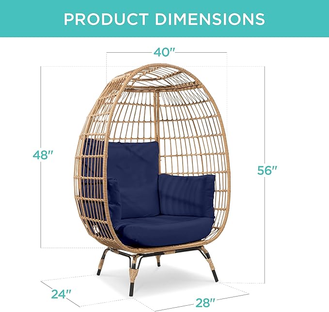 Best Choice Products Wicker Egg Chair, Oversized Indoor Outdoor Lounger - Image 3