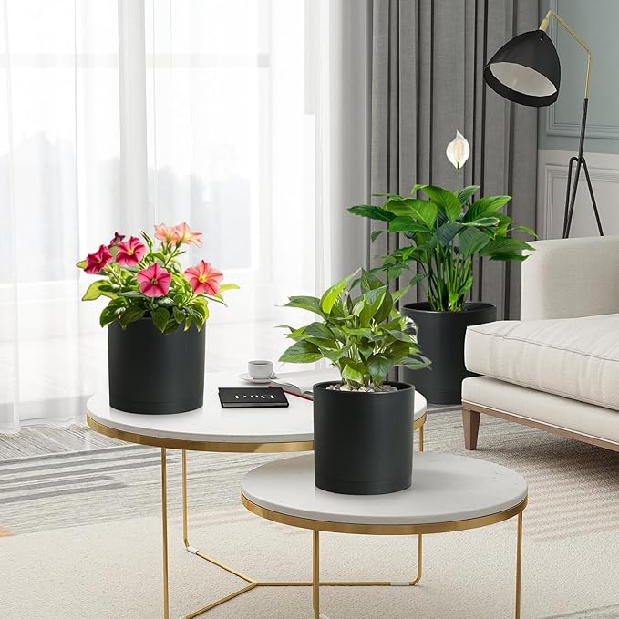 12/10/8 inch Large Deep Plant Pots, 3 Pack Tall Cylinder Flower Pots - Image 3