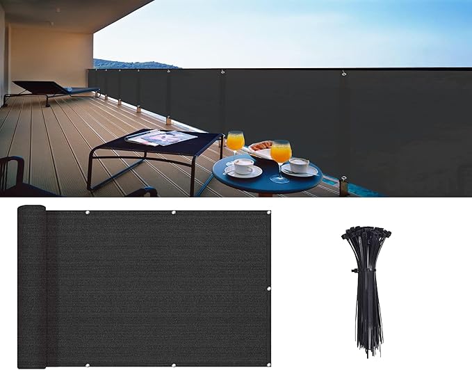 LOVE STORY 3.3'x19.7' Black Balcony Screen Privacy Fence Cover UV Protection - Image 5