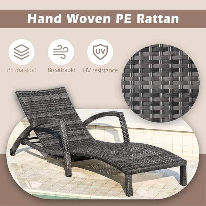Chaise Lounge Chairs Outdoor Set of 4, Comfy Outside Wicker Patio Pool Lounge - Image 5