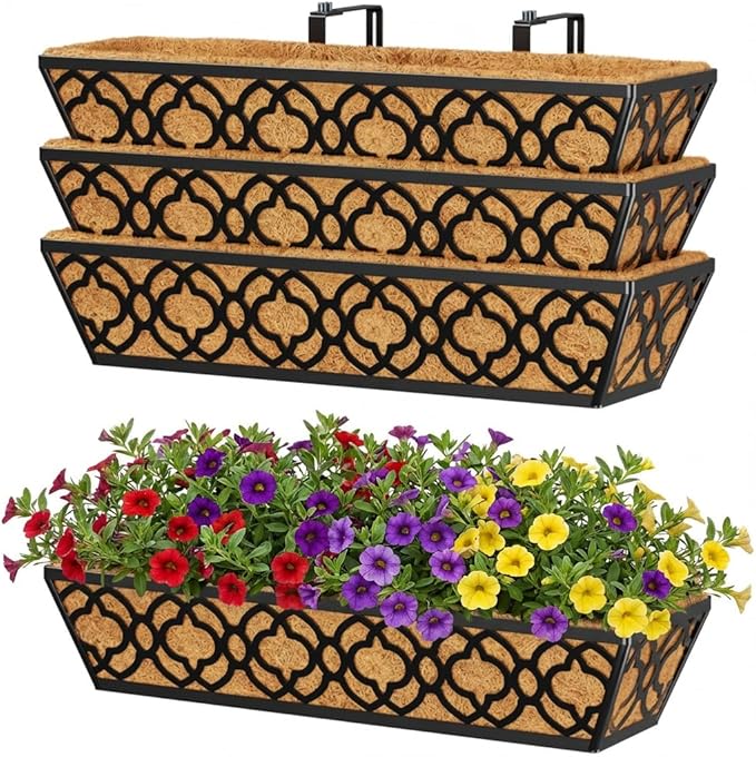 Y&M 24in Window Planter Box 4Pcs Iron Railing Planter by YM