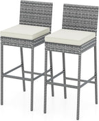 HAPPYGRILL Patio Wicker Barstools Set of 2, Outdoor Bar Height Chair w/Soft by HAPPYGRILL