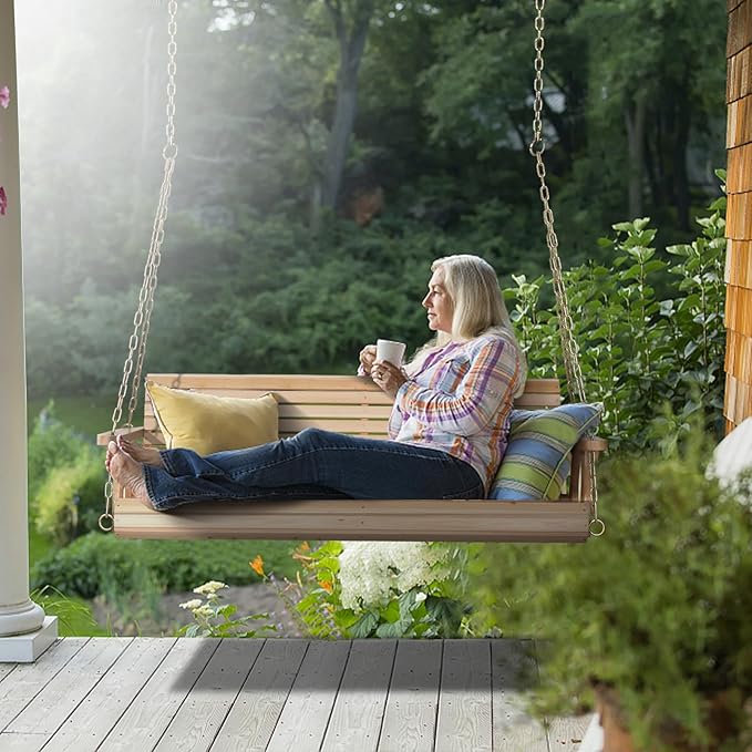 VINGLI Upgraded Patio Wooden Porch Swing - Image 6