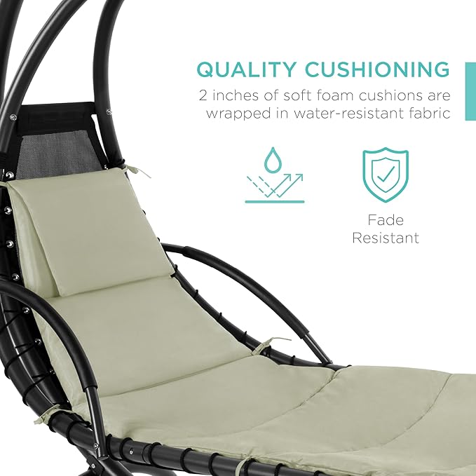 Best Choice Products Outdoor Hanging Curved Steel Chaise Lounge Chair Swing - Image 5