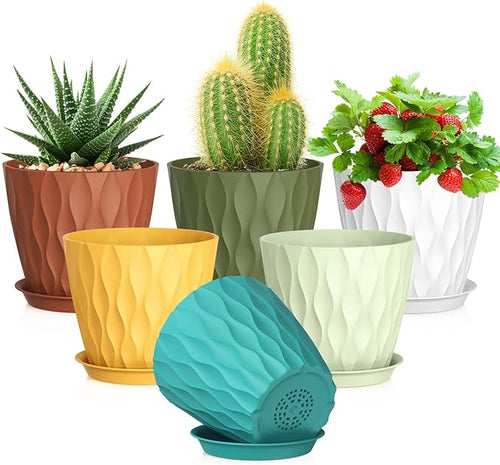 5 inch Plant Pots for Indoor Outdoor Plants, 6 Pack Thick Nursery Pots by Meowell