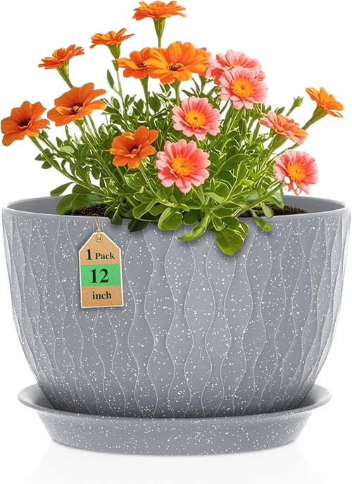 12 Inch Wide Water Ripples Flower Pots by WSMKSZ