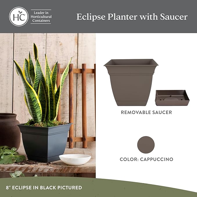 The HC Companies Eclipse Square Plastic Planter w/Attached Saucer - Image 2