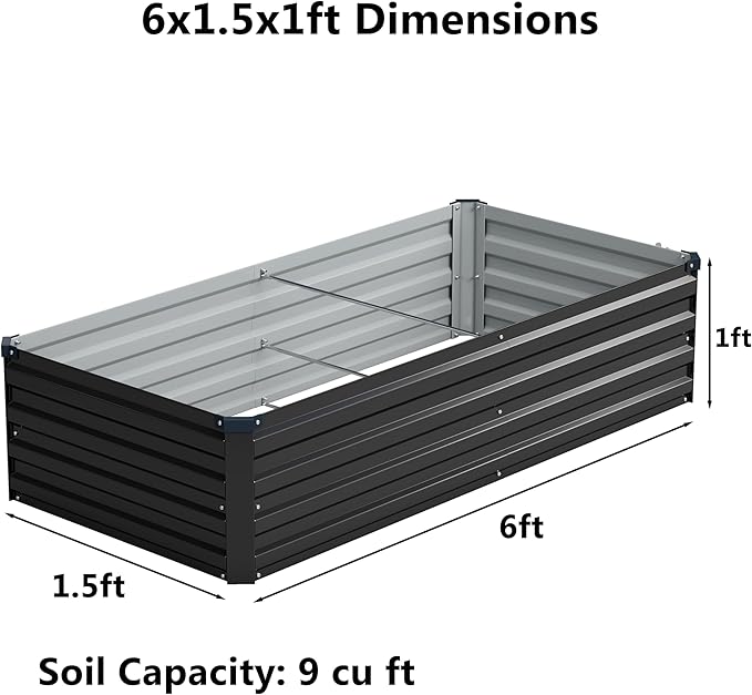6x1.5x1 ft Galvanized Raised Garden Bed, Outdoor Planter Box Metal Patio Kit - Image 2