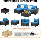 5 Pieces Patio Furniture Set All-Weather Outdoor Wicker Sectional Conversation - Image 3