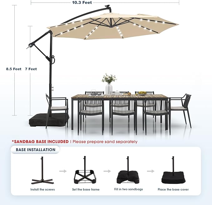 wikiwiki 10ft Solar LED Patio Umbrella - Image 5