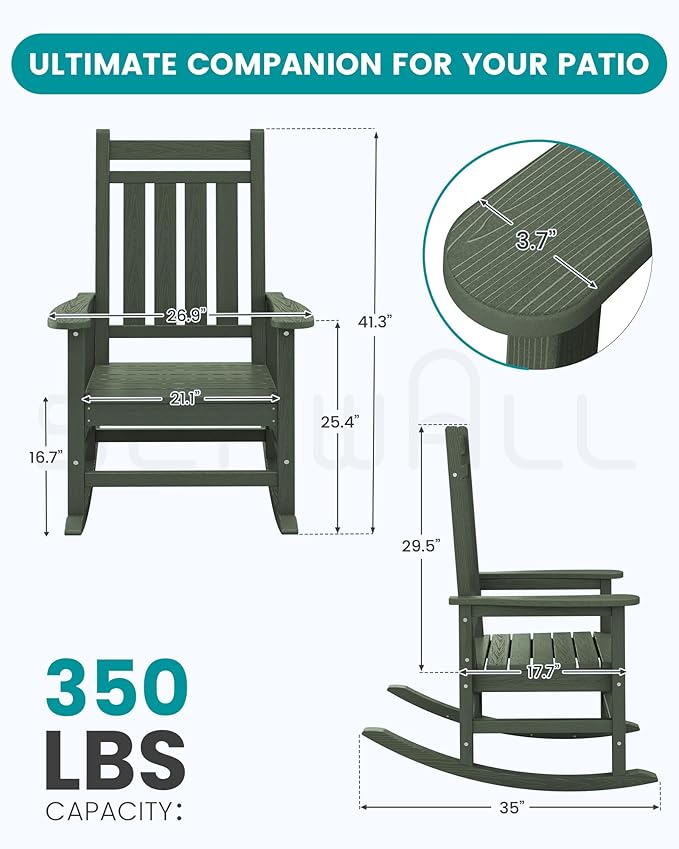 SERWALL Oversized Outdoor Rocking Chair Set of 4, HDPE Rocker - Image 3
