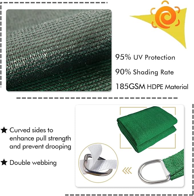 KANAGAWA 12'X16' Dark Green Custom Size Sun Shade Sail Rectangle UV Block - Image 3