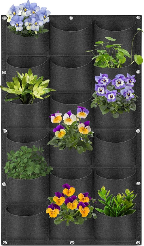 18 Pockets Hanging Planter Bags, Hanging Vertical Wall Mounted Plant Planting by Pehciroe