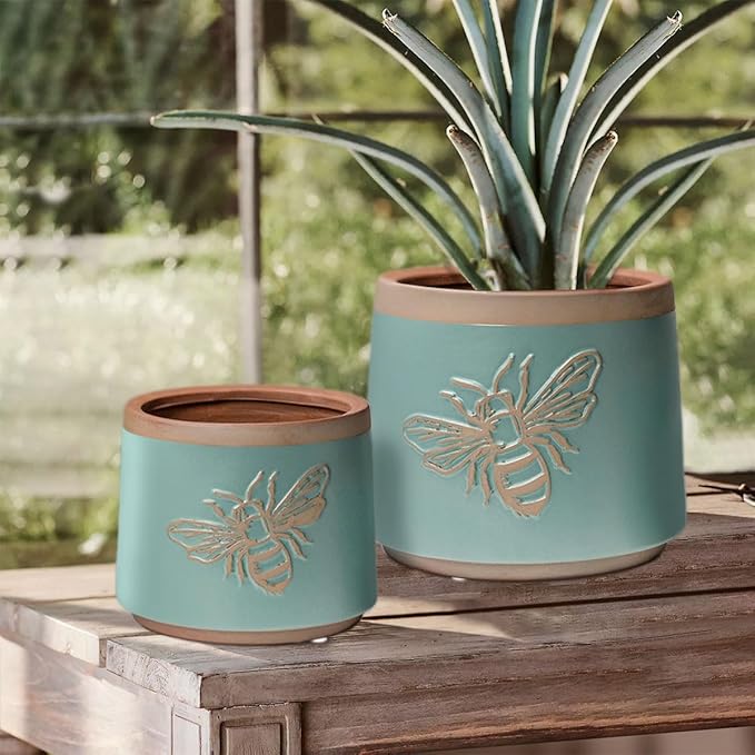 YBX Terracotta Pots with Drainage Holes, Bee Decor, Planter - Image 5