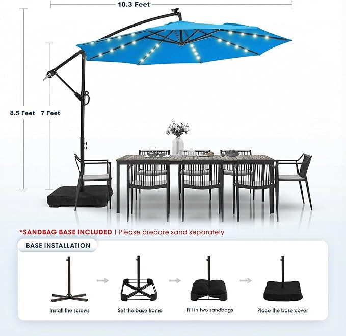 wikiwiki 10ft Solar LED Patio Umbrella - Image 5