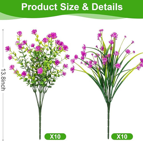 20 Bundles Artificial Flowers for Outdoors Fake Plastic Flowers UV Resistant - Image 2