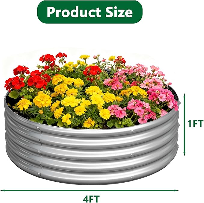zizin 2 Pcs Round 4x4x1ft Raised Garden Bed Kit Metal Planter Box - Image 2