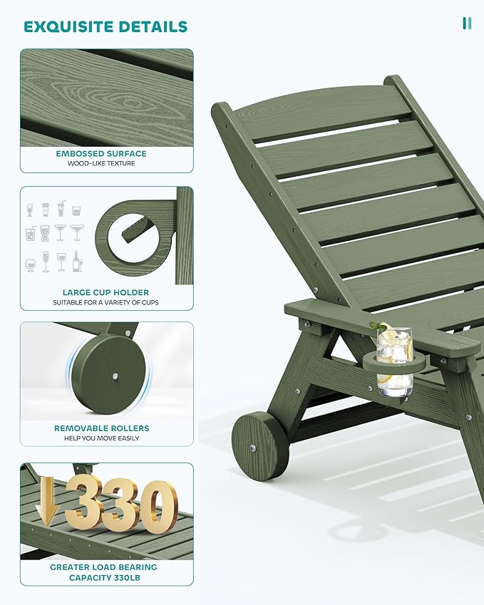 SERWALL Patio Chaise Lounge Chair Set of 2, Poly Lounge Chair - Image 4