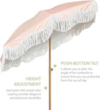 AMMSUN Boho Fringe Umbrella Outdoor Patio, 6.5ft UPF50+ Picnic Umbrella - Image 3