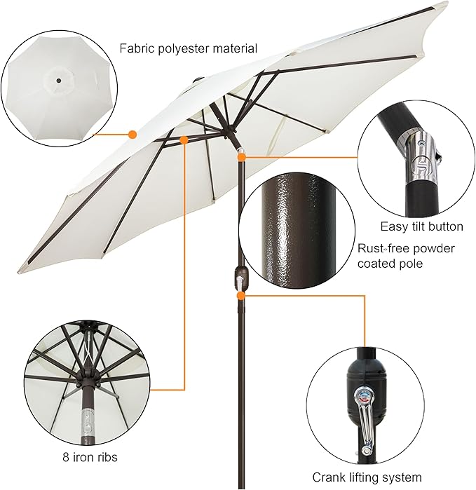 Blissun 9' Outdoor Patio Umbrella, Outdoor Table Umbrella, Yard Umbrella - Image 2