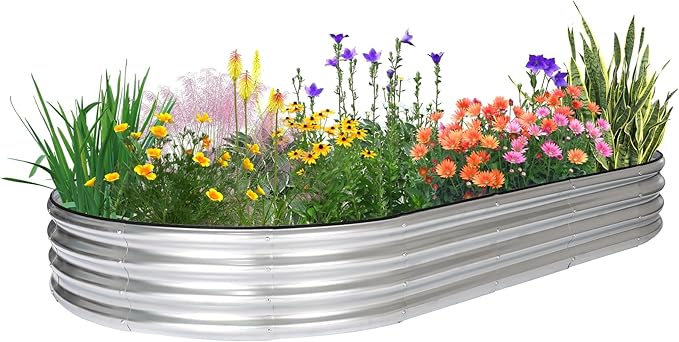 JERIA 8×4×1ft Oval Raised Garden Bed, Galvanized Raised Garden Bed Kit Outdoor by JERIA