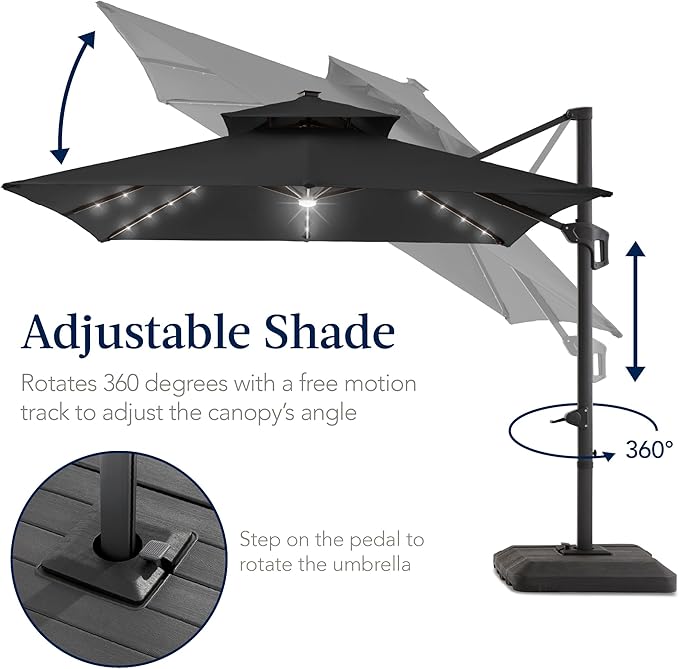 Best Choice Products 9x12ft LED Cantilever Patio Umbrella w/Base Included & - Image 5