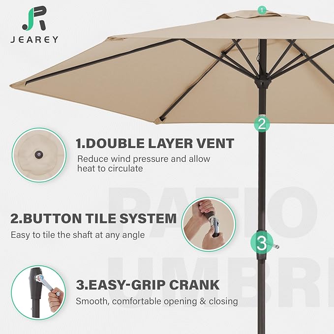 JEAREY 7.5FT Patio Umbrella Outdoor Market Umbrella - Image 5