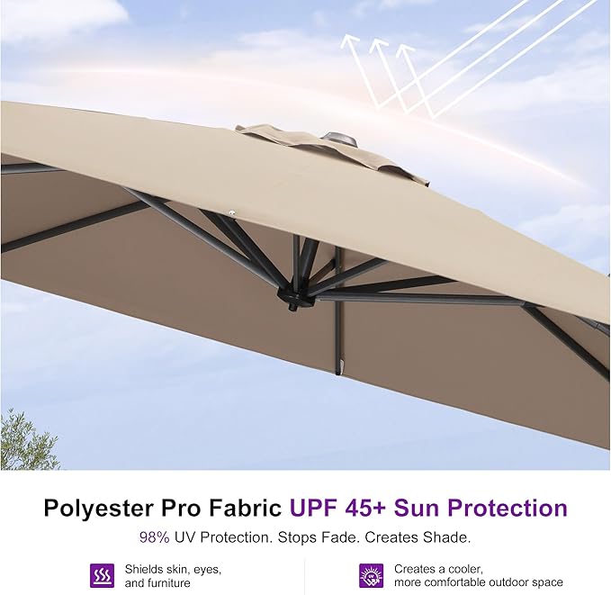 PURPLE LEAF 8 Feet Patio Umbrella Outdoor Cantilever Square Umbrella Aluminum - Image 5