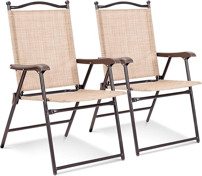 Giantex Set of 2 Patio Folding Chairs, Outdoor Patio Dining Chairs w/Armrest by Giantex