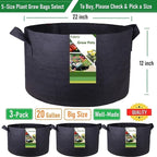 3-Pack 20 Gallon Thickened Plant Grow Bags Large Heavy Duty Fabric Plant Pots - Image 4