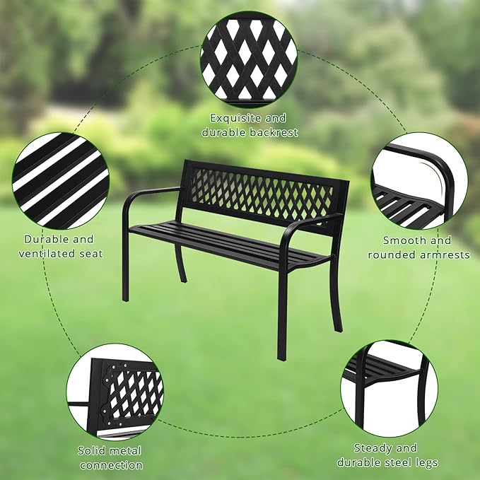 VINGLI 47'' Outdoor Bench, Weather Resistant Garden Patio Bench Powder Coated - Image 5