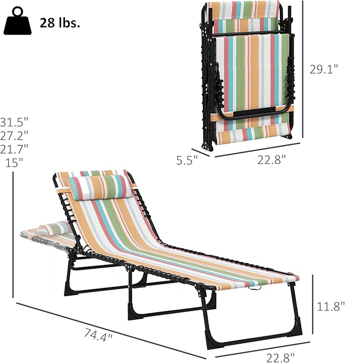 Outsunny Folding Chaise Lounge Chair Set of 2, Patio Sun Tanning Chair - Image 3