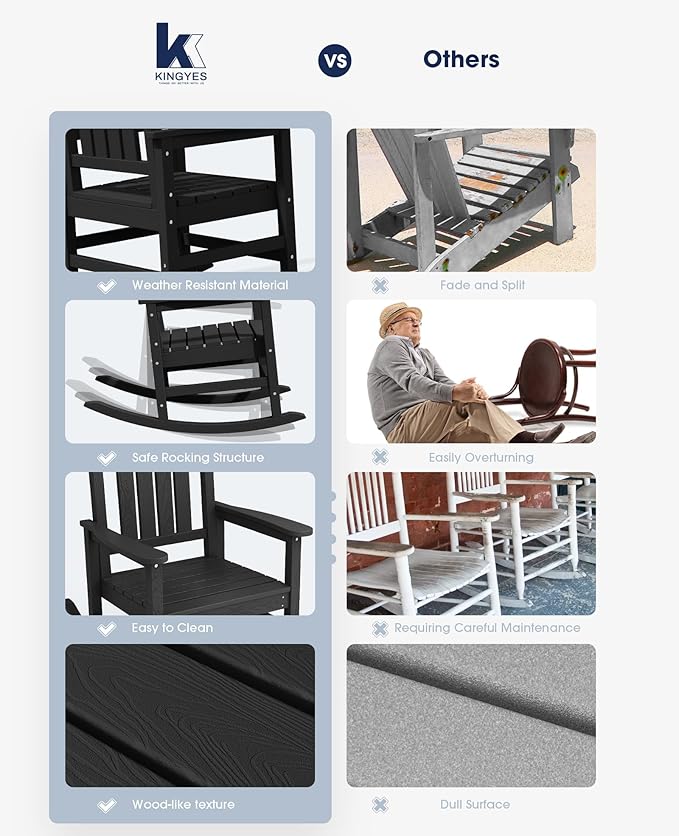 KINGYES Outdoor Rocking Chair Set of 4, High Density Polyethylene Patio Rocking - Image 6