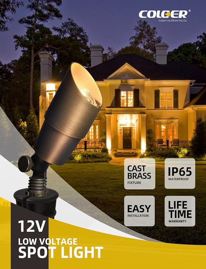COLOER Brass Landscape Spotlights, 6 Pack Spot Lights Outdoor - Image 2