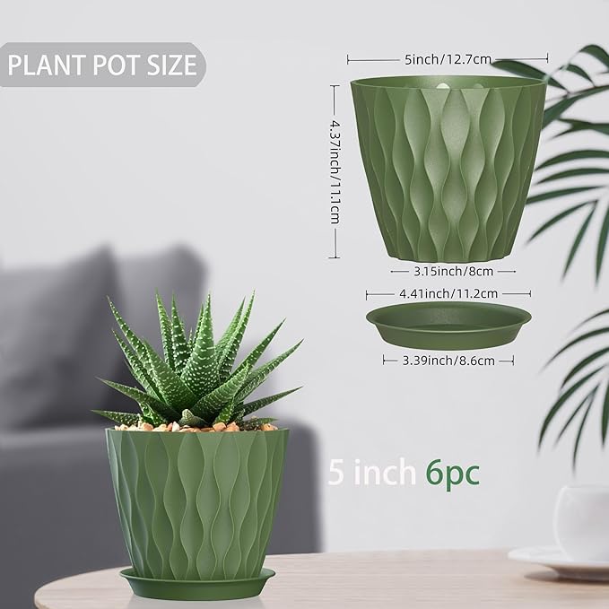 5 Inch Planter Pots, 6 Pack Indoor Planters, Small Flower Pots - Image 3