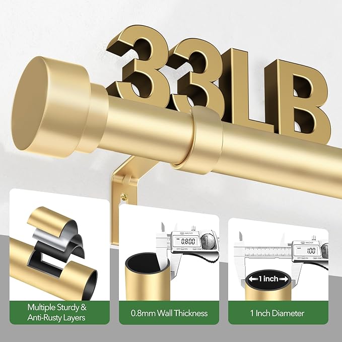 Curtain Rods for Windows 48 to 84, 1 Inch Adjustable Gold Heavy Duty Long - Image 4