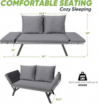 Greesum Outdoor Sofa, Woven Rattan Patio Furniture, Convertible Daybed or - Image 3