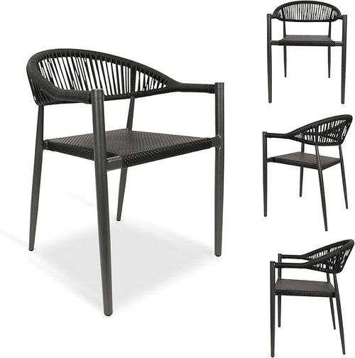 4 Pcs Stackable Patio Dining Chairs, Aluminum Rattan Outdoor Dining Chair by Erotr