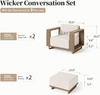 2 Pieces Patio Furniture Set, Outdoor Rattan Wicker Armchirs and Ottomans - Image 9