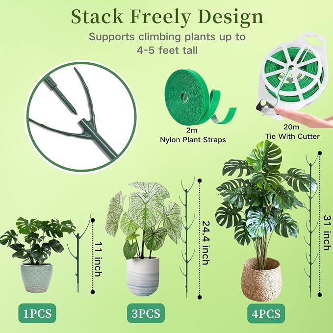 6 Pack Stackable Plant Support Stakes, 43inch Climbing Plant Sticks Structures - Image 2