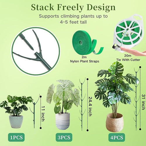 4 Pack Stackable Monstera Plant Support Stakes, 29inch Climbing Plant Sticks - Image 2